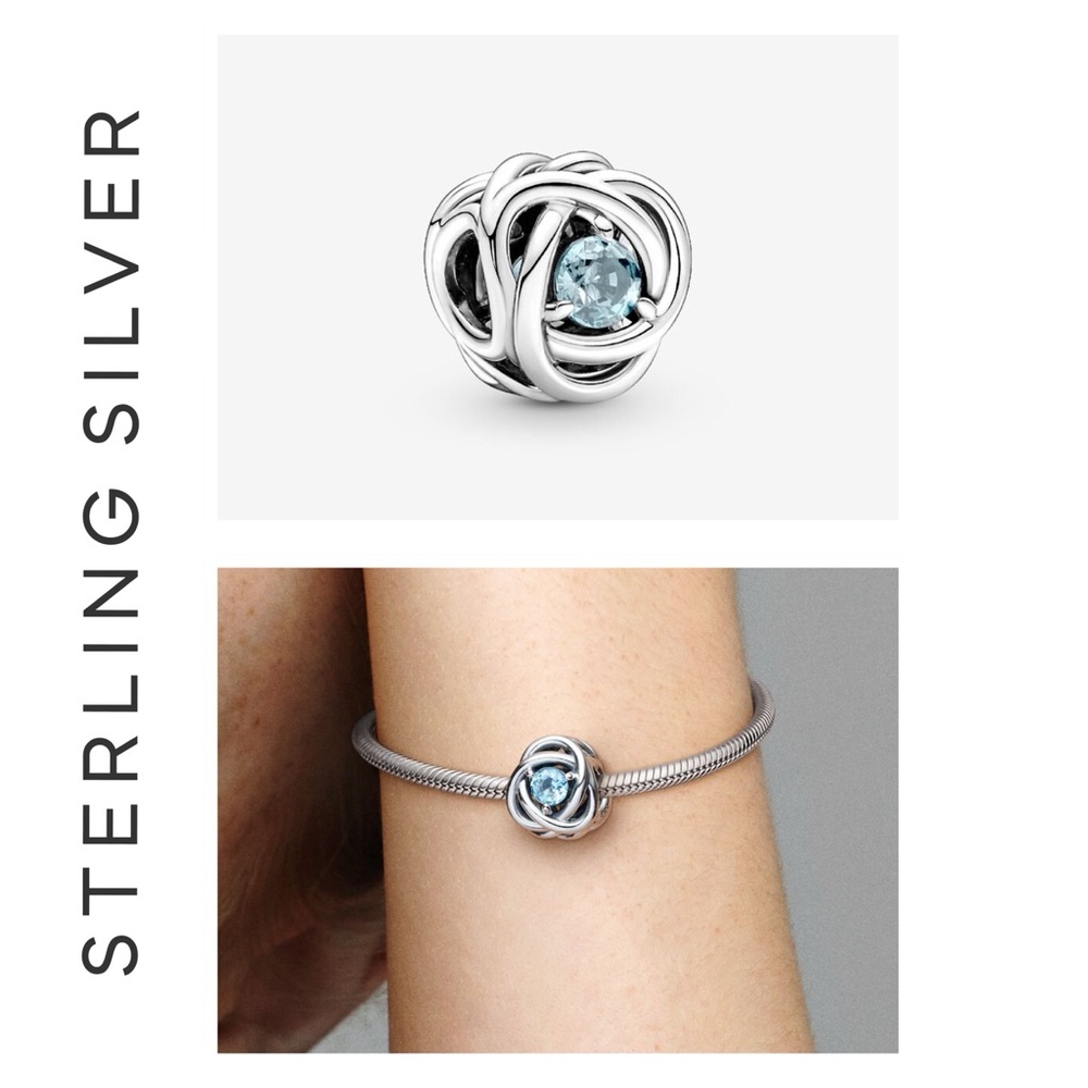 🐘🐘 S925 Sterling Silver March Sea Aqua Blue Eternity Circle Charm